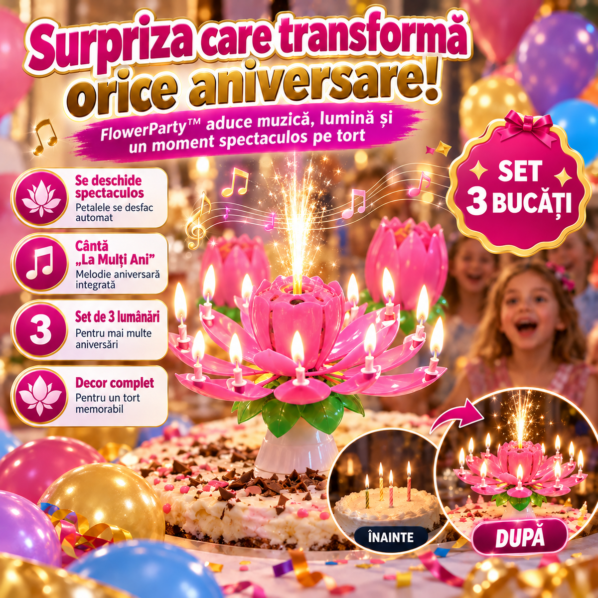 🎂 Lumânări Muzicale Tort MagicBlow™