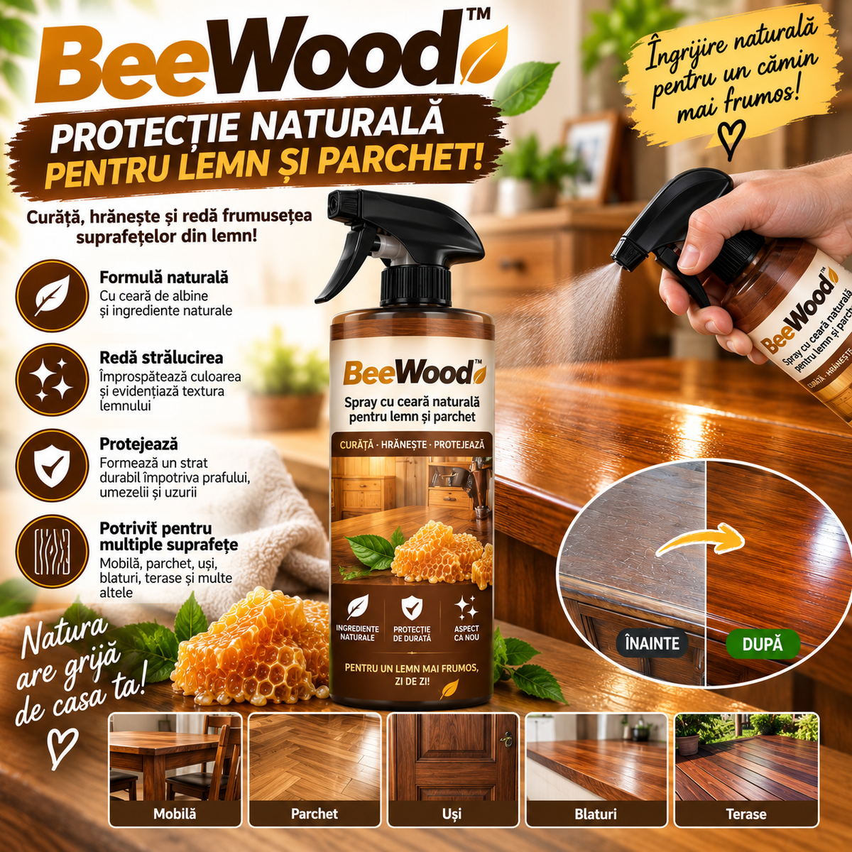 ✨ 1+1 Spray pentru Lemn și Mobilă BeeWood™
