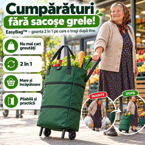 🛒 Geantă De Cumpărături 2 în 1 Cu Roți EasyRoll™